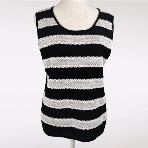 Tahari Striped Knit Tank Top Black White Sleeveless Size 8 - Picture 1 of 10